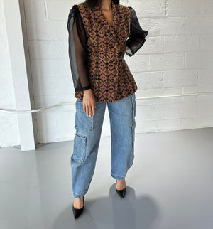 TAN AND BLACK STRUCTURED BLAZER - SIZE S