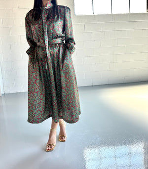 OSCAR DE LA RENTA TEAL AND RED PAISLEY PRINTED TWO PIECE SKIRT SET - SIZE S