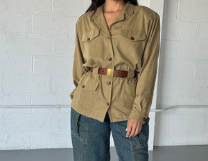SILK LONG SLEEVE SAFARI STYLE BLOUSE - SIZE M