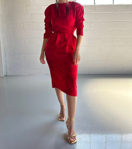 VINTAGE RED LONG SLEEVE JACQUARD DRESS - SIZE S Divine Culture VINTAGE RED LONG SLEEVE JACQUARD DRESS - SIZE S Divine Culture