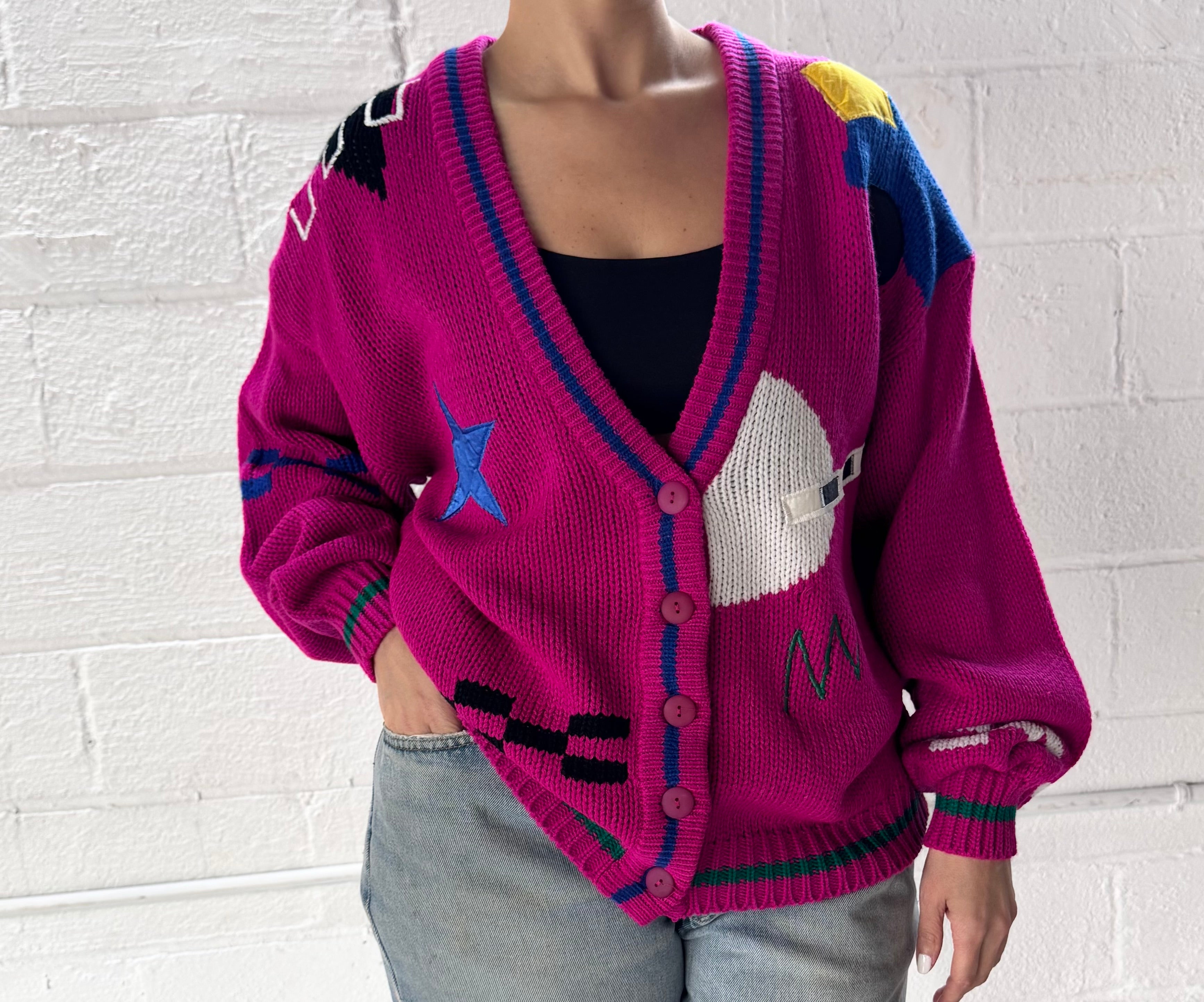 VIOLET KNIT PATCHWORK CARDIGAN - SIZE M