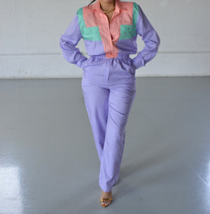 NYLON COLOR-BLOCK LONG SLEEVE JUMPSUIT- SIZE S