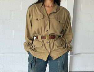 SILK LONG SLEEVE SAFARI STYLE BLOUSE - SIZE M