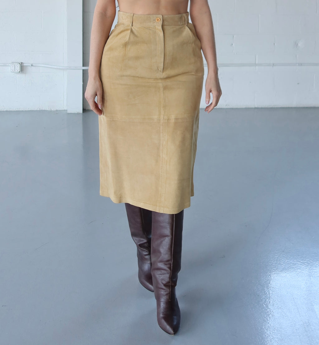 VINTAGE SUEDE CREAM LONG SKIRT - SIZE S