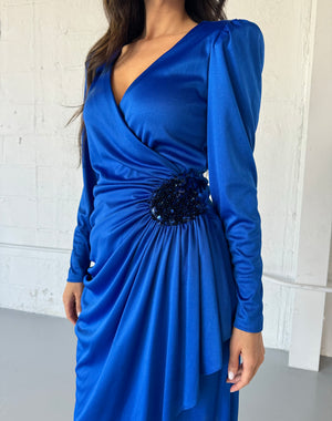 royal blue wrap dress VINTAGE LONG SLEEVE COBALT BLUE WRAP DRESS