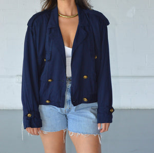 VINTAGE NAVY DOUBLE BREASTED CROP JACKET - SIZE M