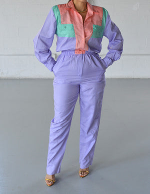 NYLON COLOR-BLOCK LONG SLEEVE JUMPSUIT- SIZE S