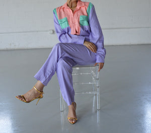 NYLON COLOR-BLOCK LONG SLEEVE JUMPSUIT- SIZE S