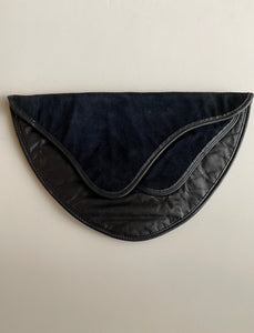 VINTAGE BLACK LEATHER AND SUEDE HALF MOON SHAPE CLUTCH