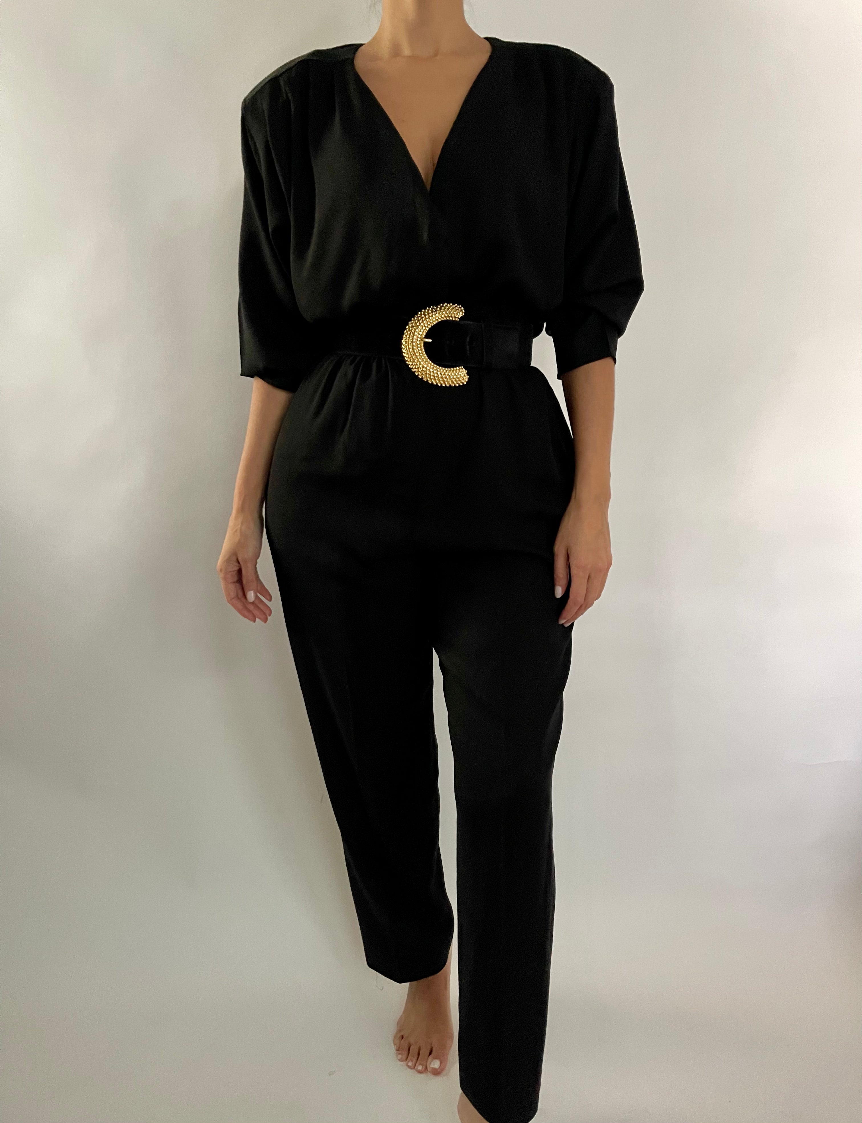 VINTAGE BLACK 3/4 SLEEVE JUMPSUIT - SIZE M