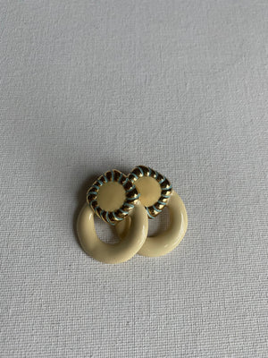 VINTAGE IVORY EARRINGS WITH BLUE AND GOLD DETAIL