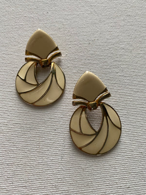 VINTAGE IVORY AND GOLD DOOR KNOCKER EARRINGS