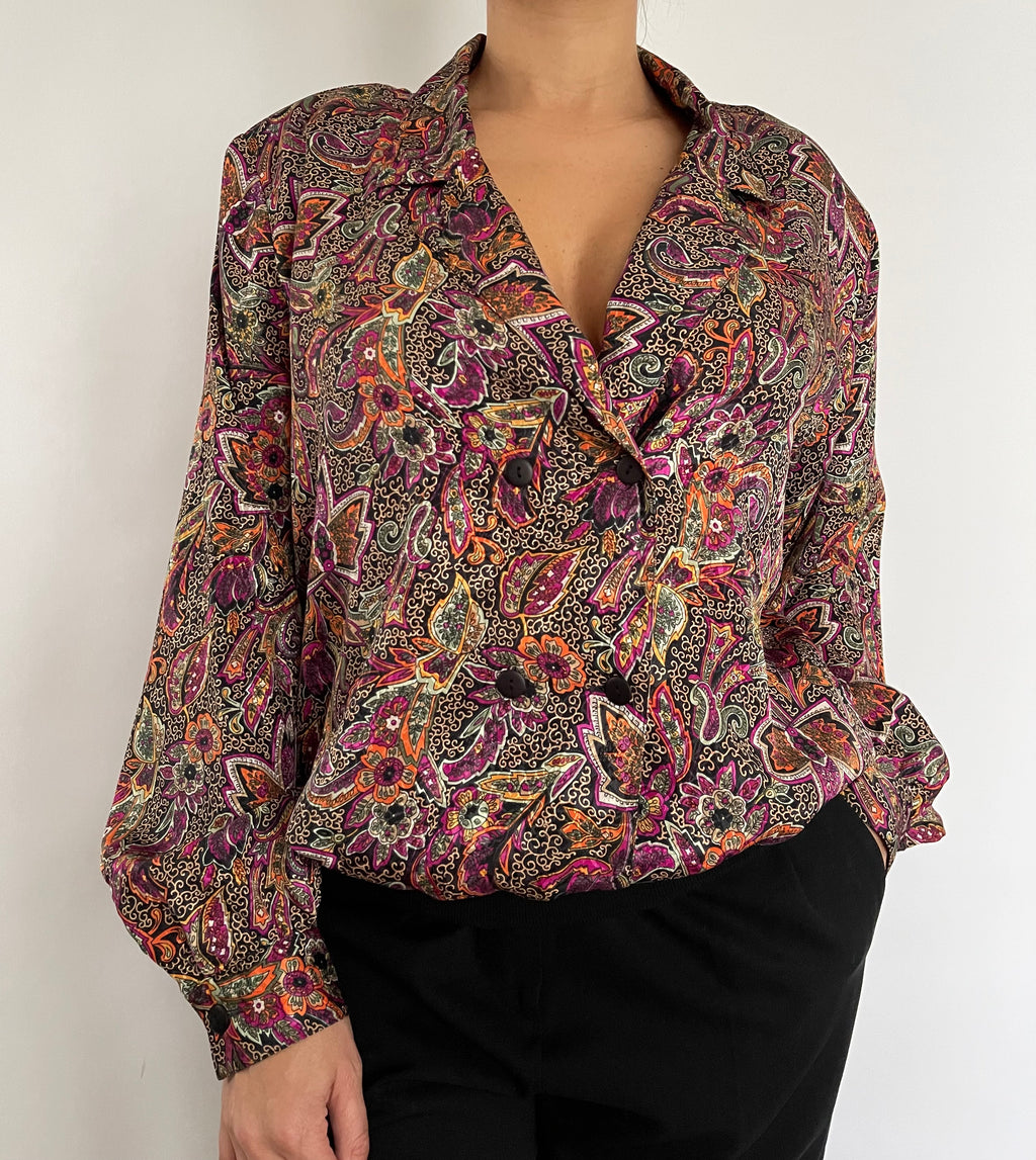 VINTAGE PAISLEY PRINT BUTTON PULL OVER BLOUSE - SIZE XL