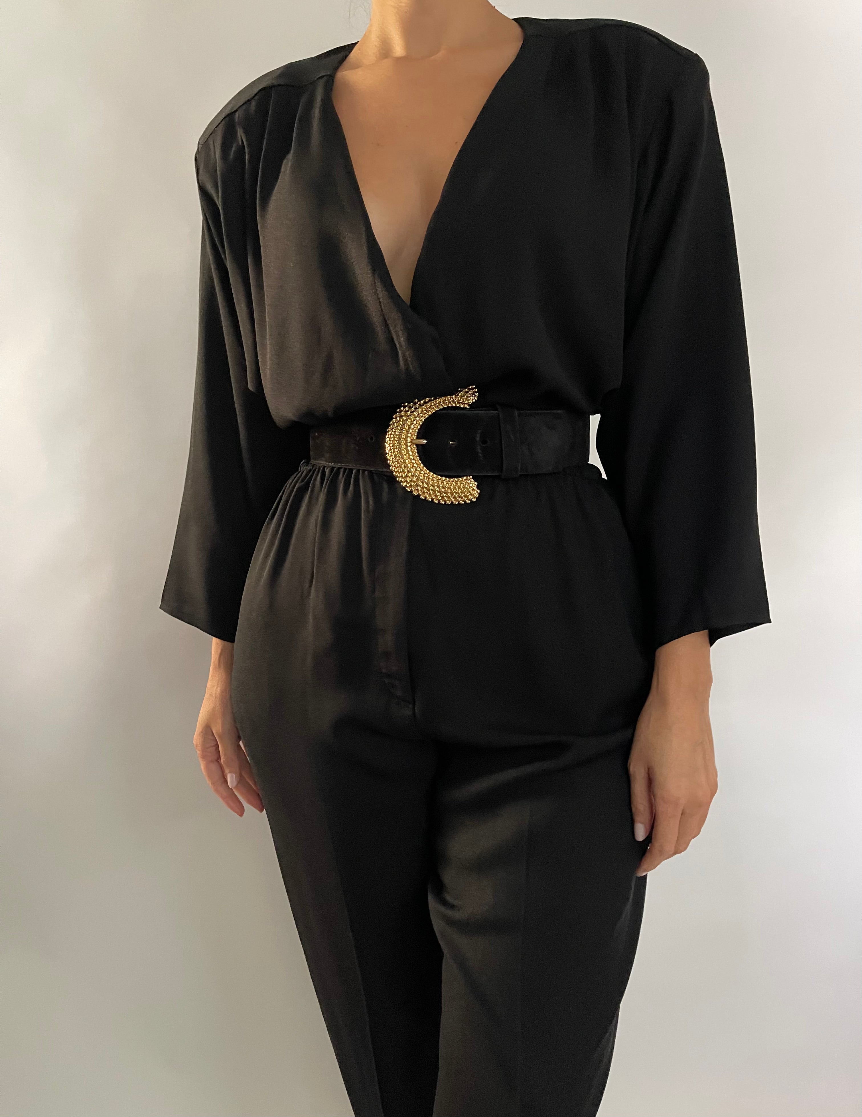 VINTAGE BLACK 3/4 SLEEVE JUMPSUIT - SIZE M