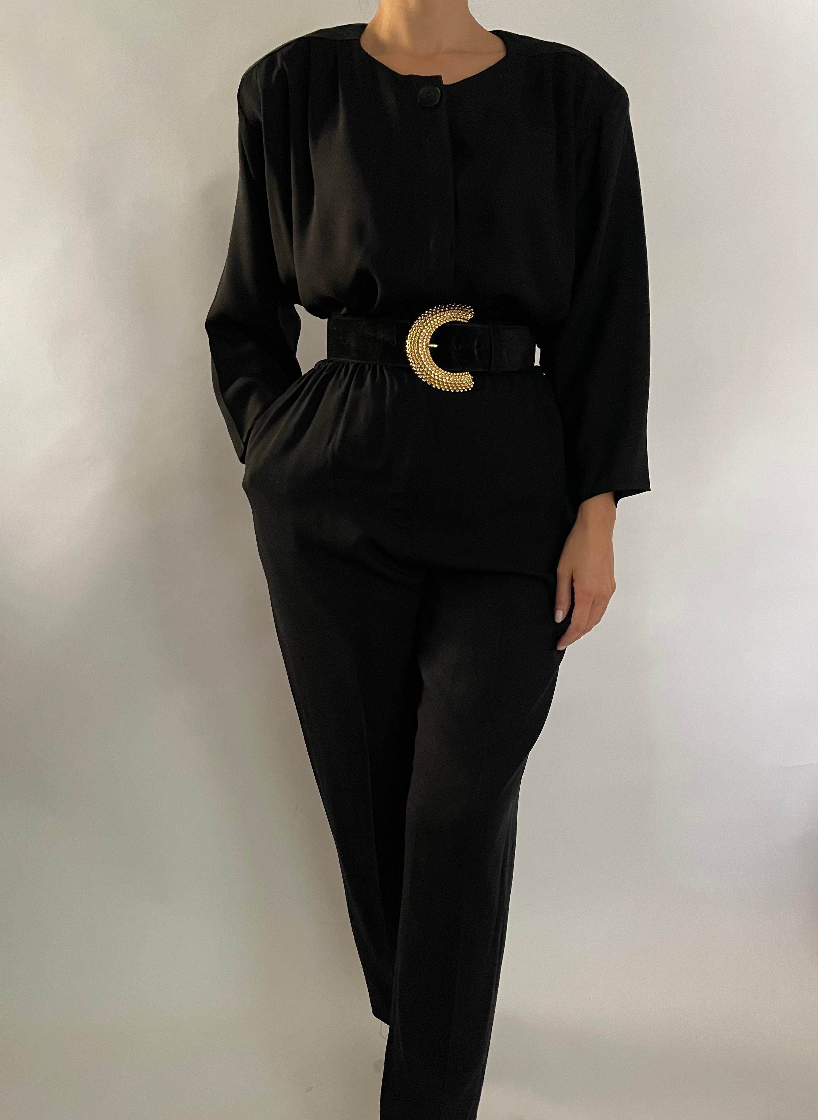 VINTAGE BLACK 3/4 SLEEVE JUMPSUIT - SIZE M