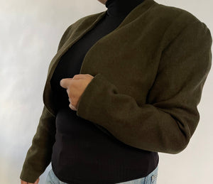 WOOL OLIVE GREEN CROP BOLERO JACKET - SIZE L/XL