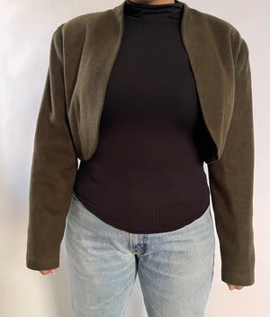 WOOL OLIVE GREEN CROP BOLERO JACKET - SIZE L/XL