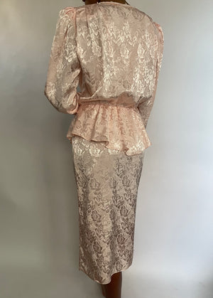 VINTAGE PALE PINK JACQUARD MIDI DRESS - SIZE S