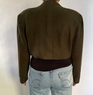 WOOL OLIVE GREEN CROP BOLERO JACKET - SIZE L/XL