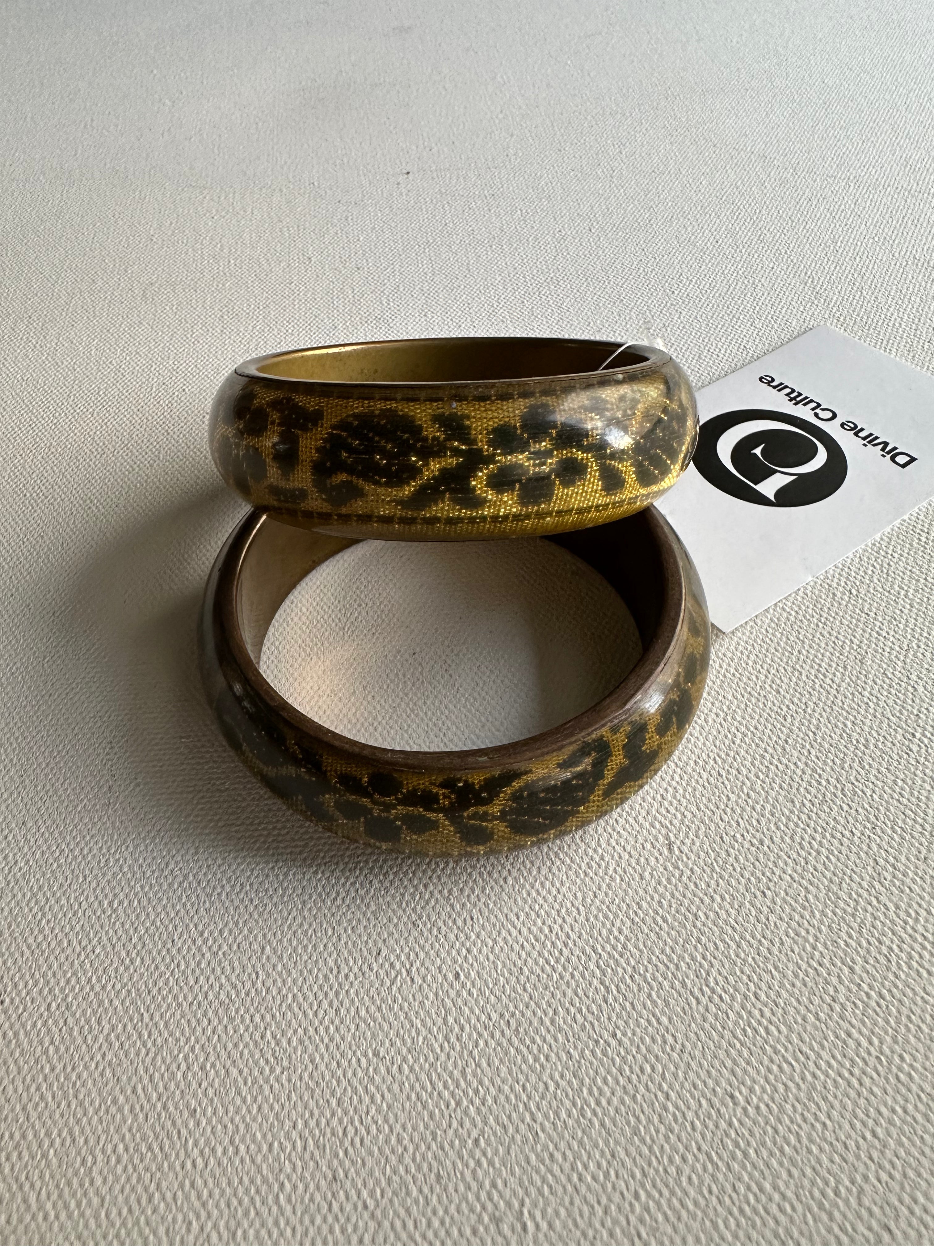 GOLD AND BLACK FLORAL BANGLES