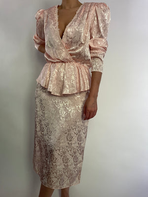 VINTAGE PALE PINK JACQUARD MIDI DRESS - SIZE S