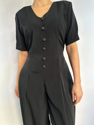 VINTAGE SHORT SLEEVE BUTTON FRONT WIDE LEG JUMPSUIT - SIZE S/M