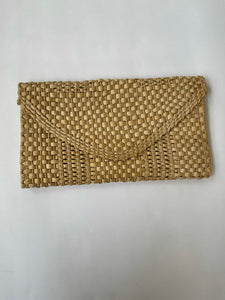 BEIGE WICKER ENVELOP CLUTCH PURSE