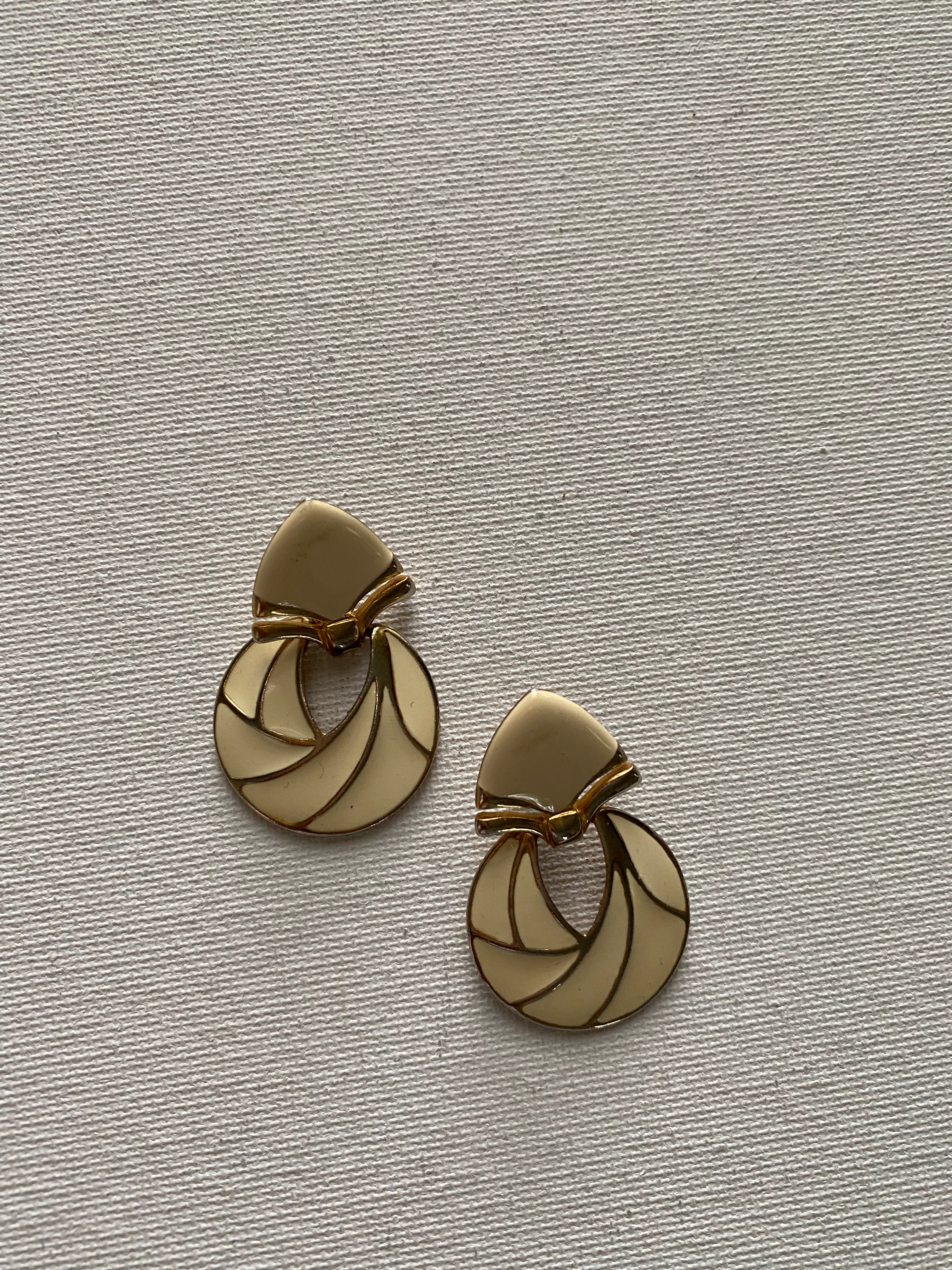 VINTAGE IVORY AND GOLD DOOR KNOCKER EARRINGS