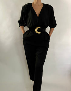 VINTAGE BLACK 3 4 SLEEVE JUMPSUIT SIZE M Divine Culture